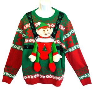Party Sweater Dec 25th Baby Elf in a Carrier 3D Ugly Christmas Sweater Size 2XL